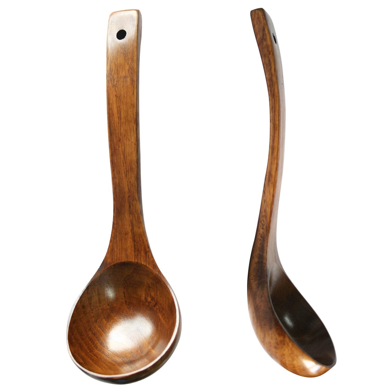Hizbo Mart Straight Handle Wooden Wood Scoop Soup Spoon Ladle 9.5 Inch Brown(Set Of 2)
