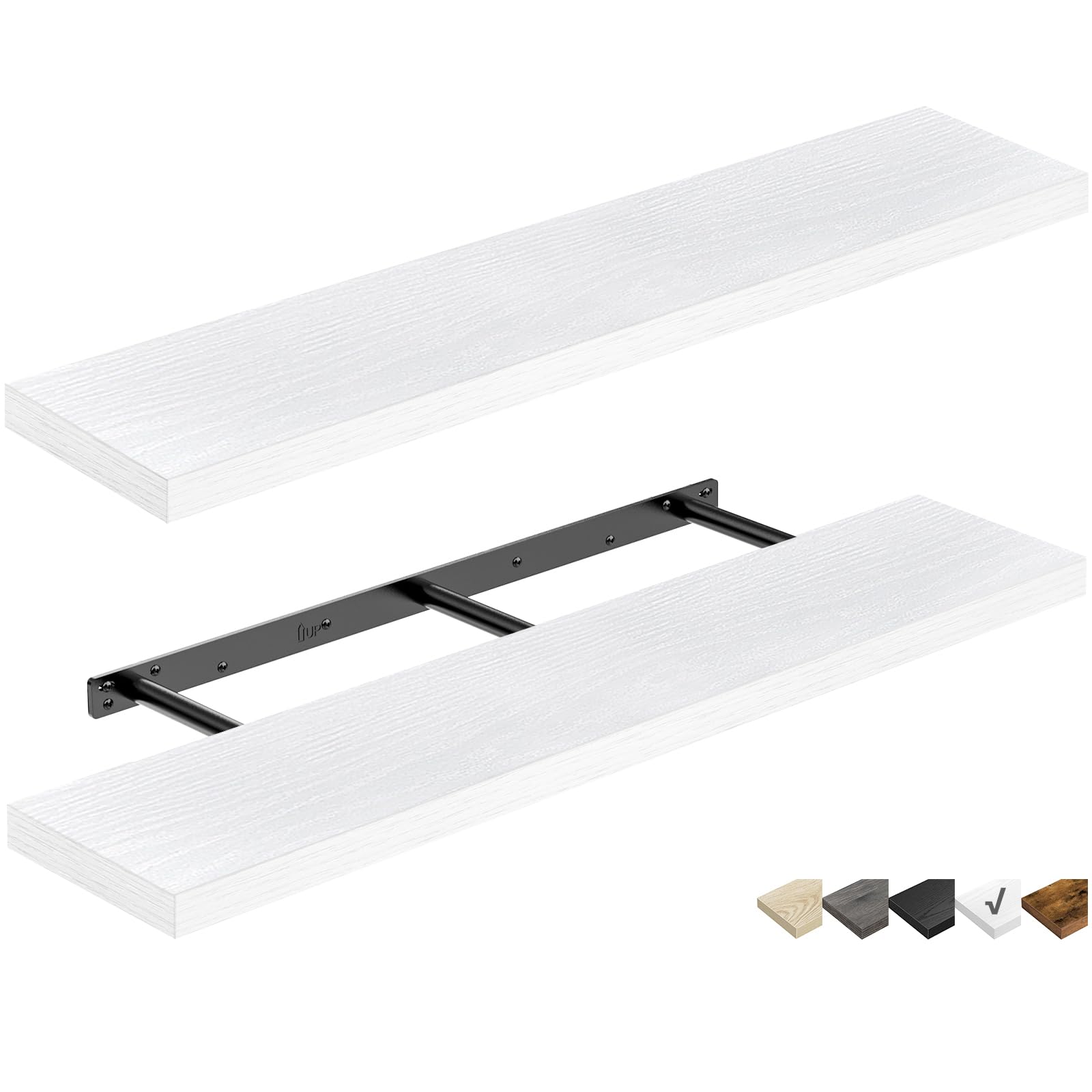 Qeeig Bathroom Shelves 48 Inches Long Wall Shelf Large Extra Long 48 X 9 Inch Set Of 2, White (008-120W)