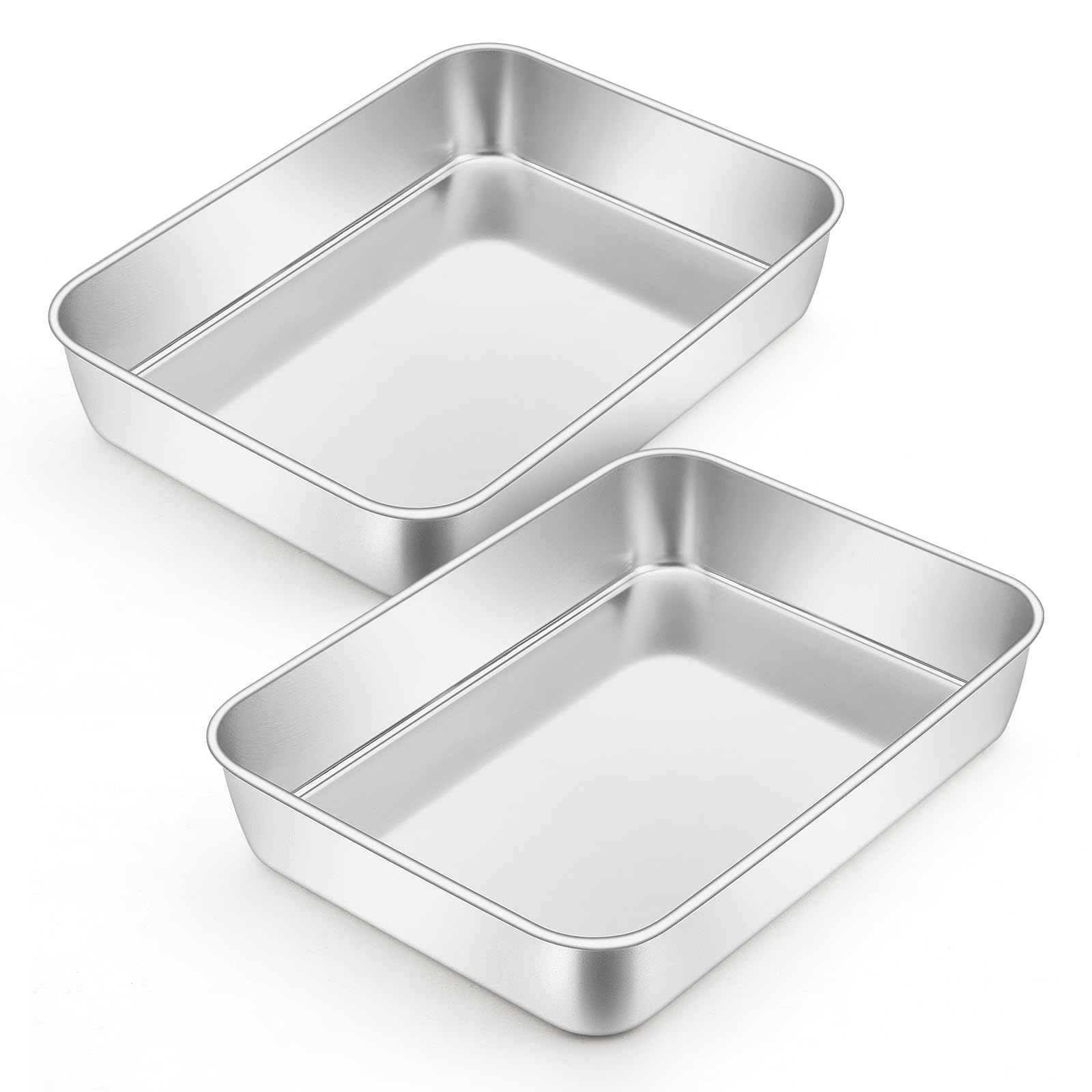 Leonyo 2 Pack Stainless Steel Lasagna Pan, 9.3 x 7 Inch Bakeware Cake Pan for Baking, Rectangle Baking Trays Sheet for Commercia