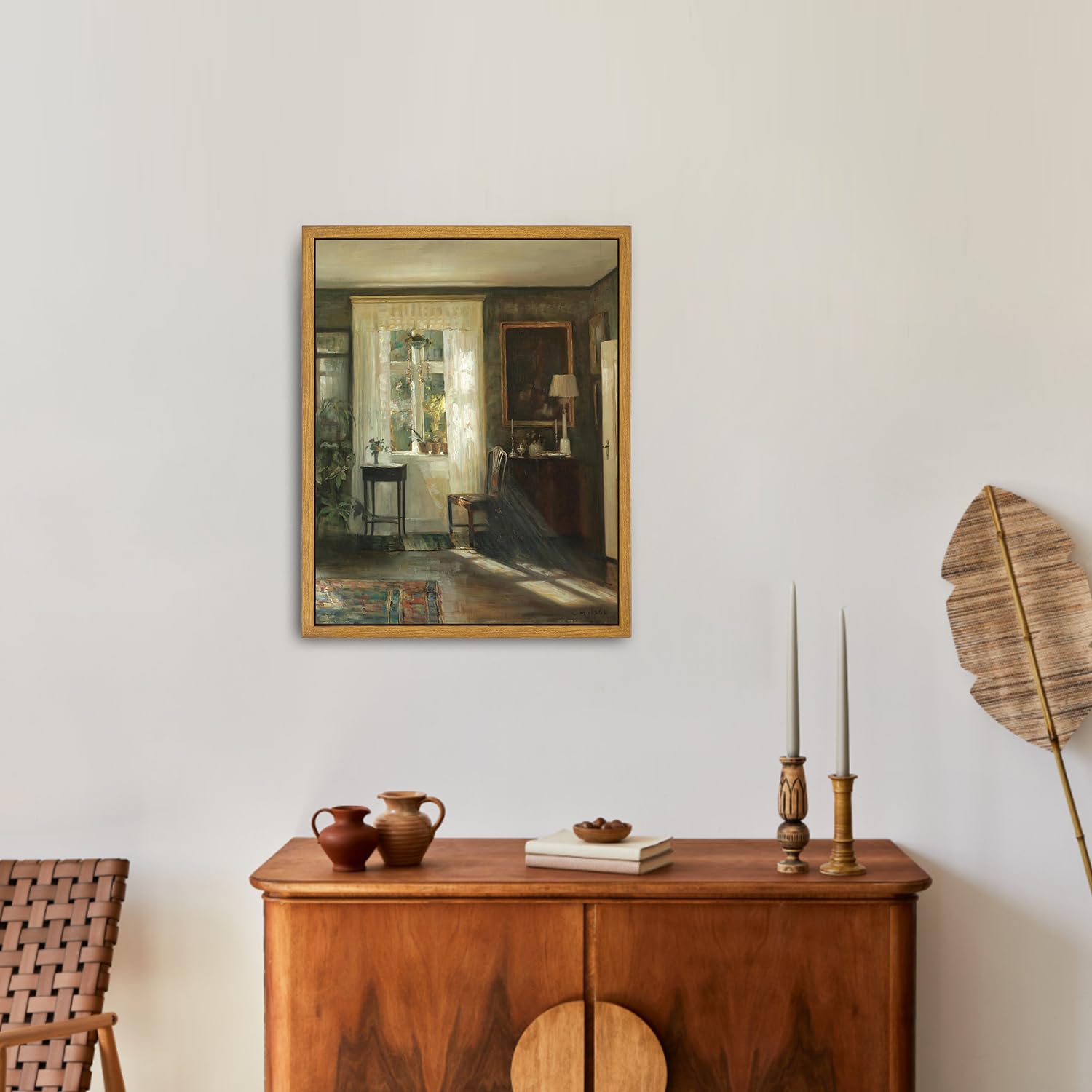 Roslynity Framed Canvas Wall Art Vintage Print Oil Paintings Sunlit Interior Old House Sunlight Rustic Moody Retro Aesthetic Art