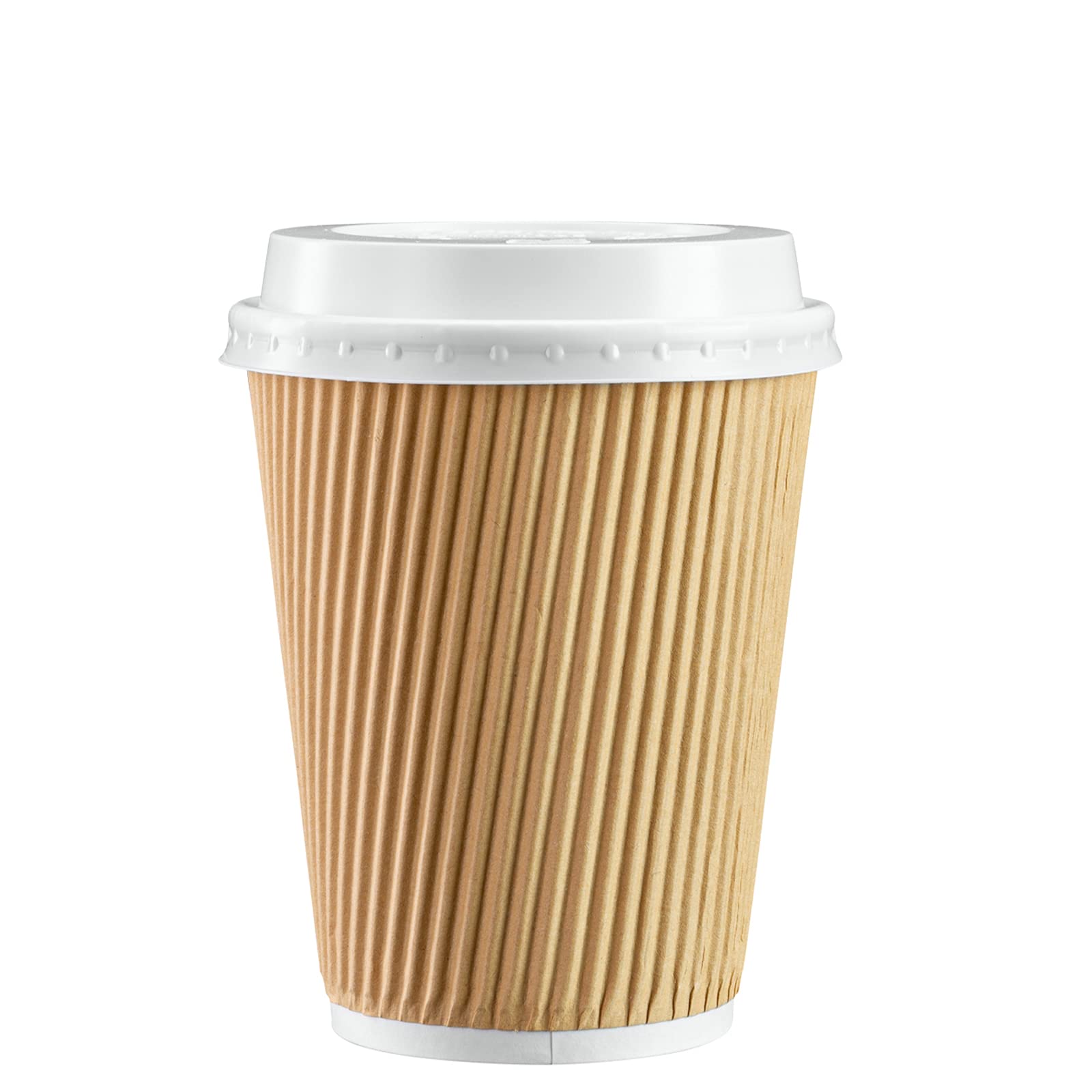 Comfy Package [12 Oz. - 50 Sets Insulated Kraft Ripple Paper Hot Cups, Disposable Coffee Cups With Lids - Ideal For Hot Beverage