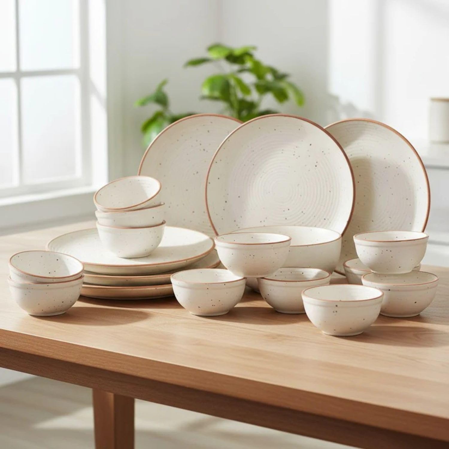Freakway Handcrafted Stoneware Dinner Set Ceramic Set Of 19 Pcs For Dinner With Bowls | 6 Ceramic Dinner Plate, 12 Bowl/Katori S