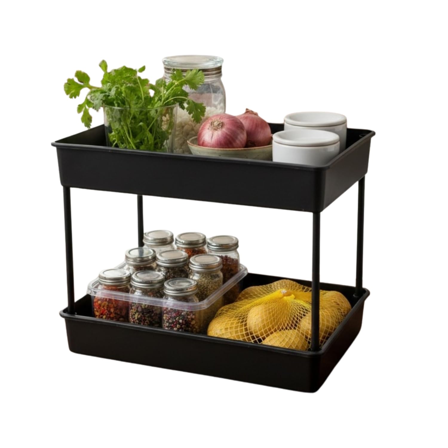 Lixxo Truly Genuine 2Tier Kitchen Storage Rack, Black Plastic Countertop Organizer With Drainage Holes, 39X23X33 Cm