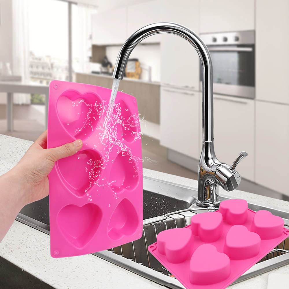 Baker Depot 6 Holes Heart Shaped Silicone Mold For Chocolate Cake Jelly Pudding Handmade Soap Mould Candy Making Set Of 2