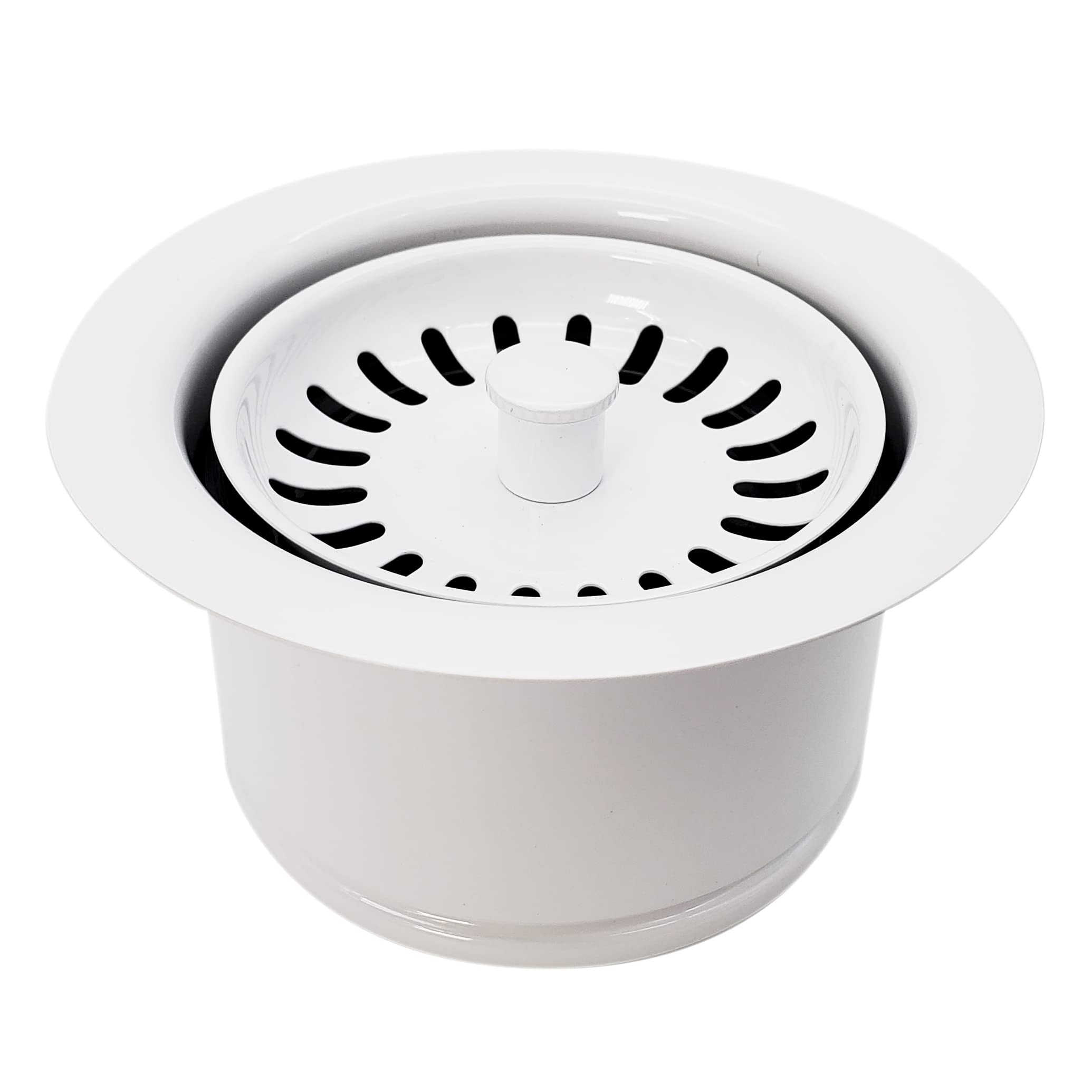 Westbrass D2082S-50 3-1/2'' Extra-Deep Collar Kitchen Sink Waste Disposal Flange & Strainer Stopper, Powder Coat White