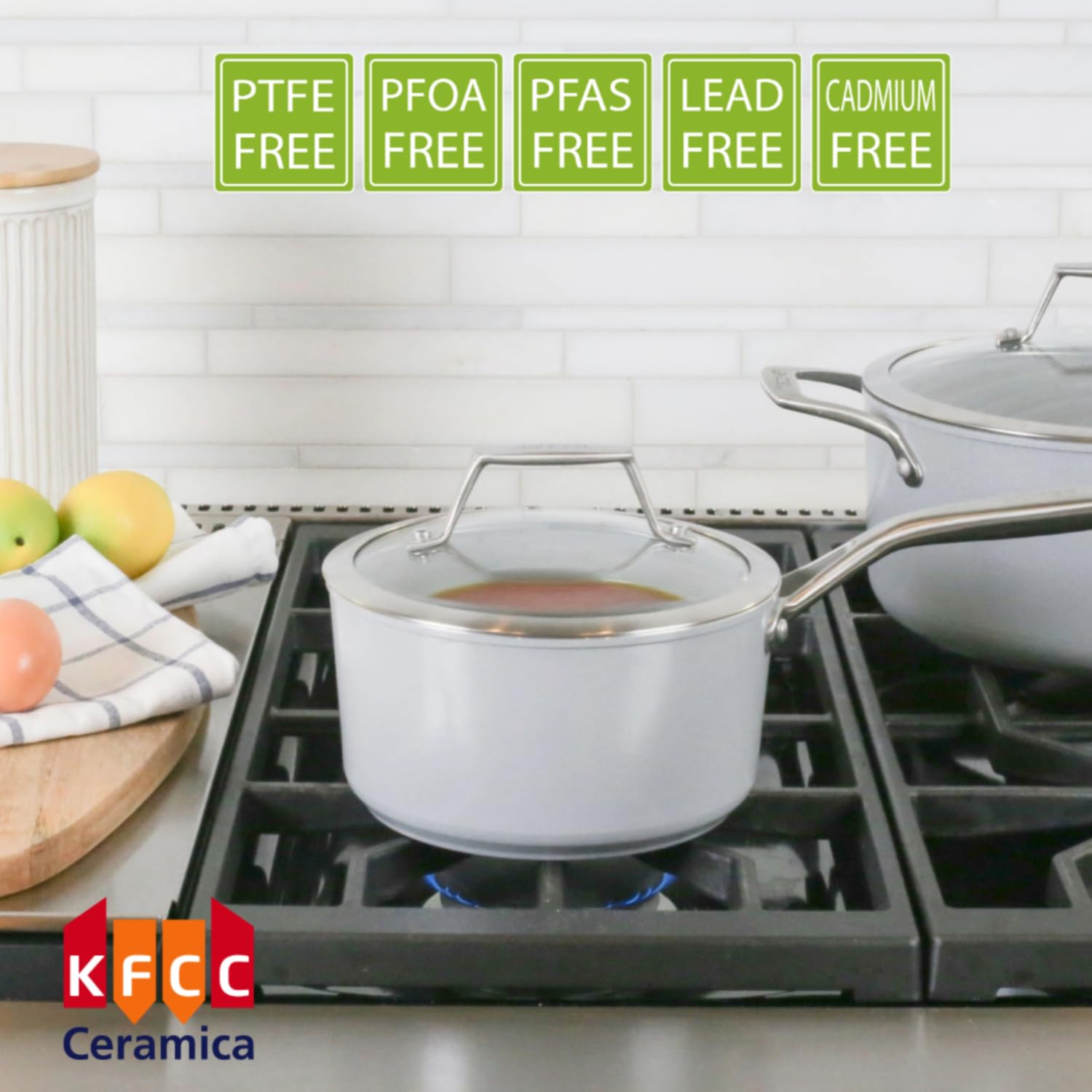 Techef - Ceraterra Collection, 2-Quart Ceramic Nonstick Saucepan With Glass Lid (Ptfe And Pfoa Free Ceramic Exterior  Interior),