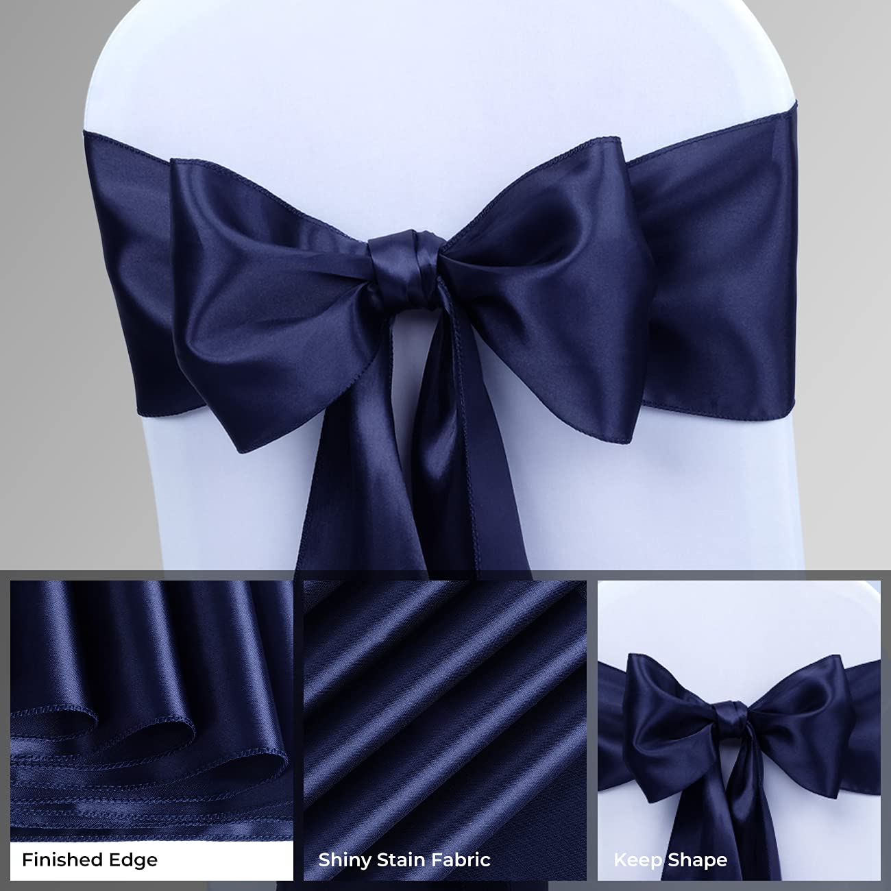 Babenest Satin Chair Sashes Ties Upgraded 50 pcs Chair Ribbons Bows for Wedding Banquet Party Christmas Baby Shower Events Decor
