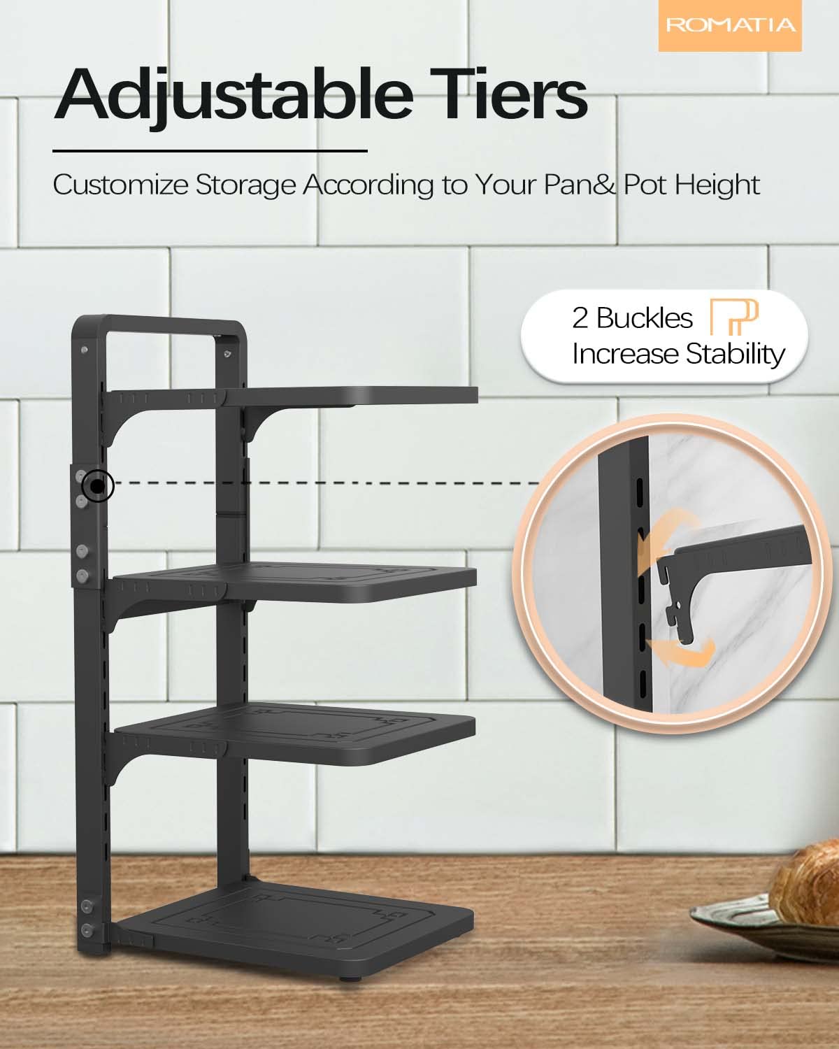 Romatia Pot And Pan Organizer Rack For Under Cabinet, Heavy Duty Pot Pan Rack Under Sink Organizers And Storage, Pot Lid Organiz
