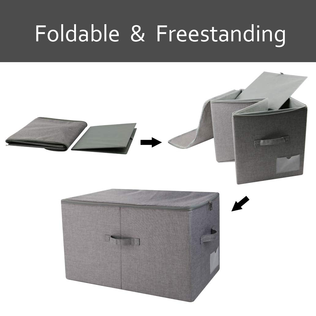 Pack Of 2, Folding Clothing Wardrobe Storage Bins With Dust Proof Lid, Large Size Storage Baskets For Bedroom Closet, Wardrobe O