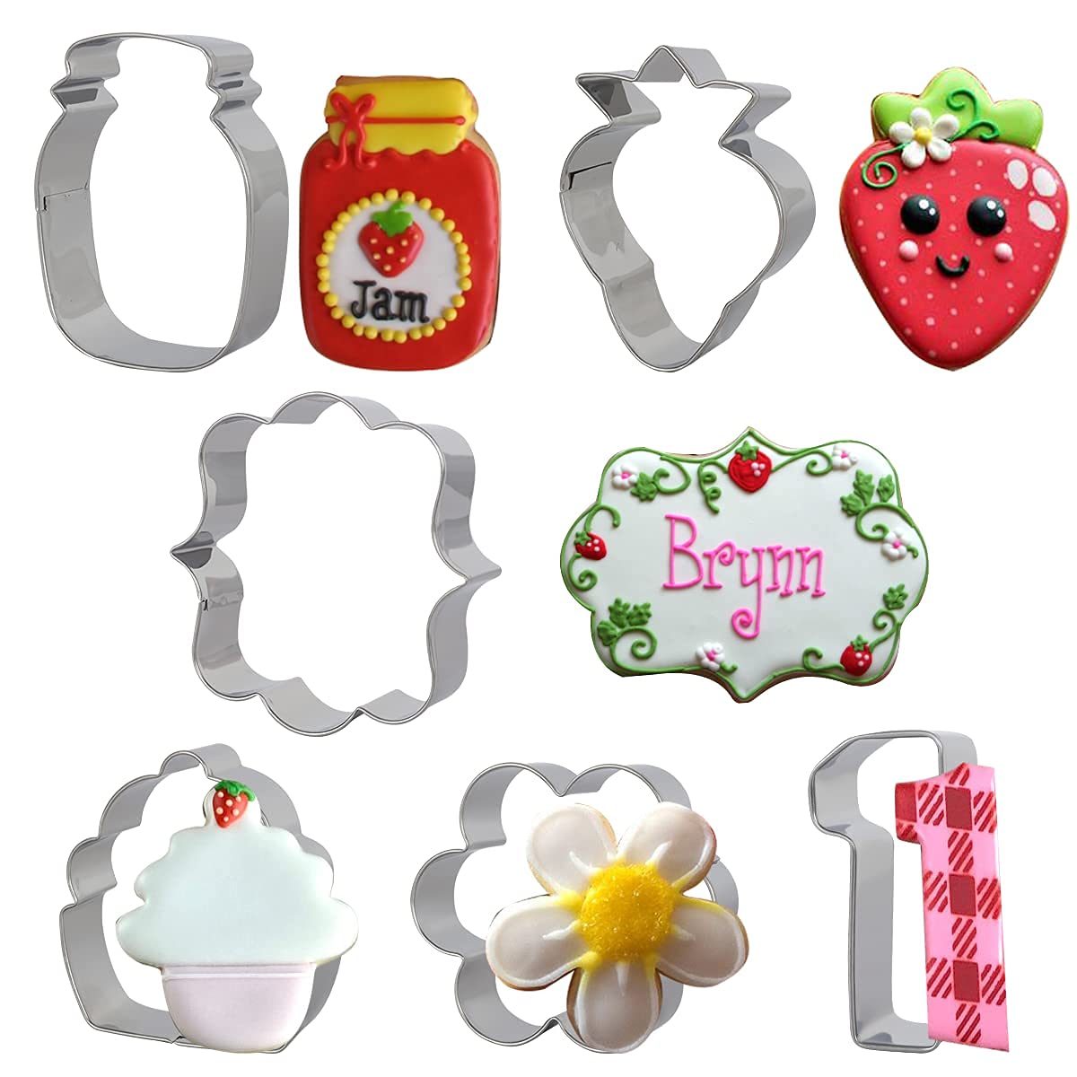 Fangleland Fruit Cookie Cutter Set Strawberry Theme Stainless Steel Molds 7 Packs For Berry Girl Sweet 1St Birthday Baby Shower
