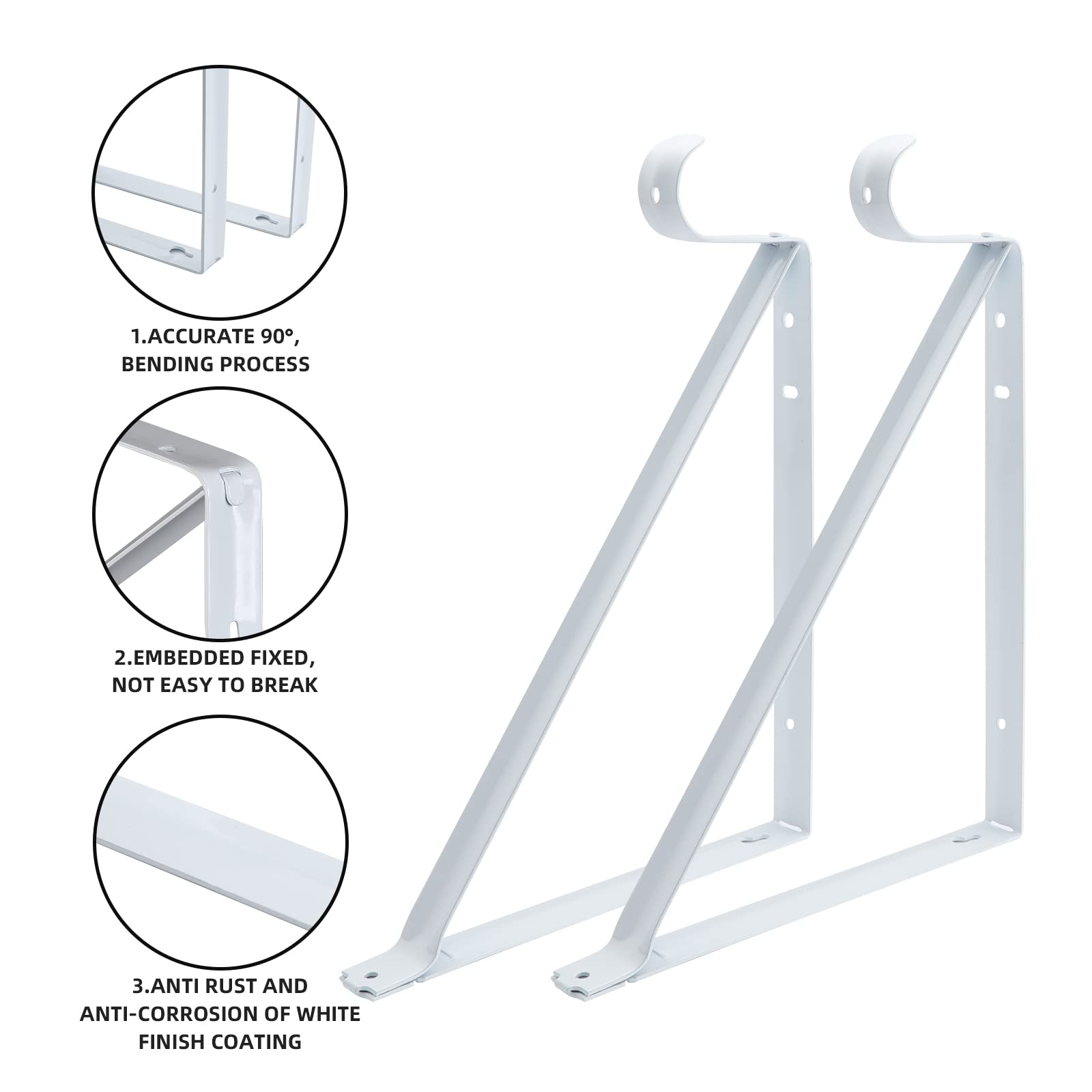 Heavy Duty Closet Rod Brackets 4 Pack, Wall Mounted Closet Shelf & Rod Bracket, 11 X 9.5 In Shelves Support Brace With Hook, Whi