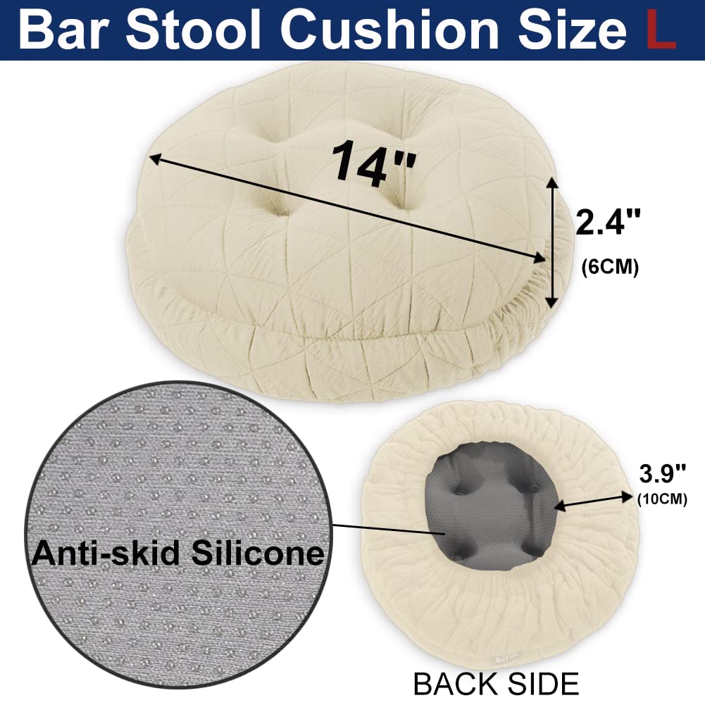 Buyue Seat Cushion For Round Bar Stool, Dia.14 Luxury Fashion Jacquard With Anti-Skid Silicone Bar Stool Cushion Padded (Beige,