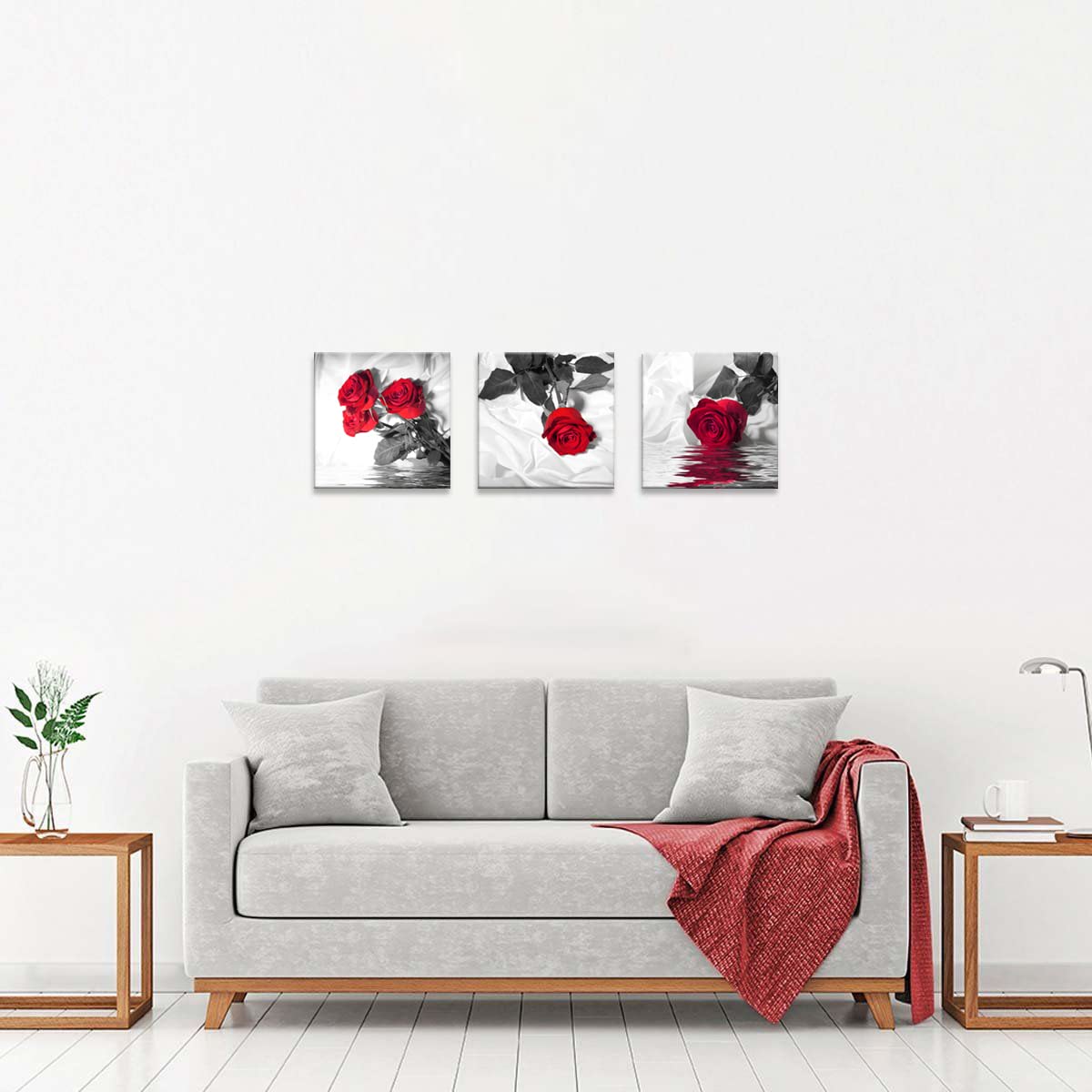 Nan Wind Canvas Print 3 Pcs Black White And Red Wall Art Rose Wall Decor Abstract Decorations Flower Picture On Canvas For Home