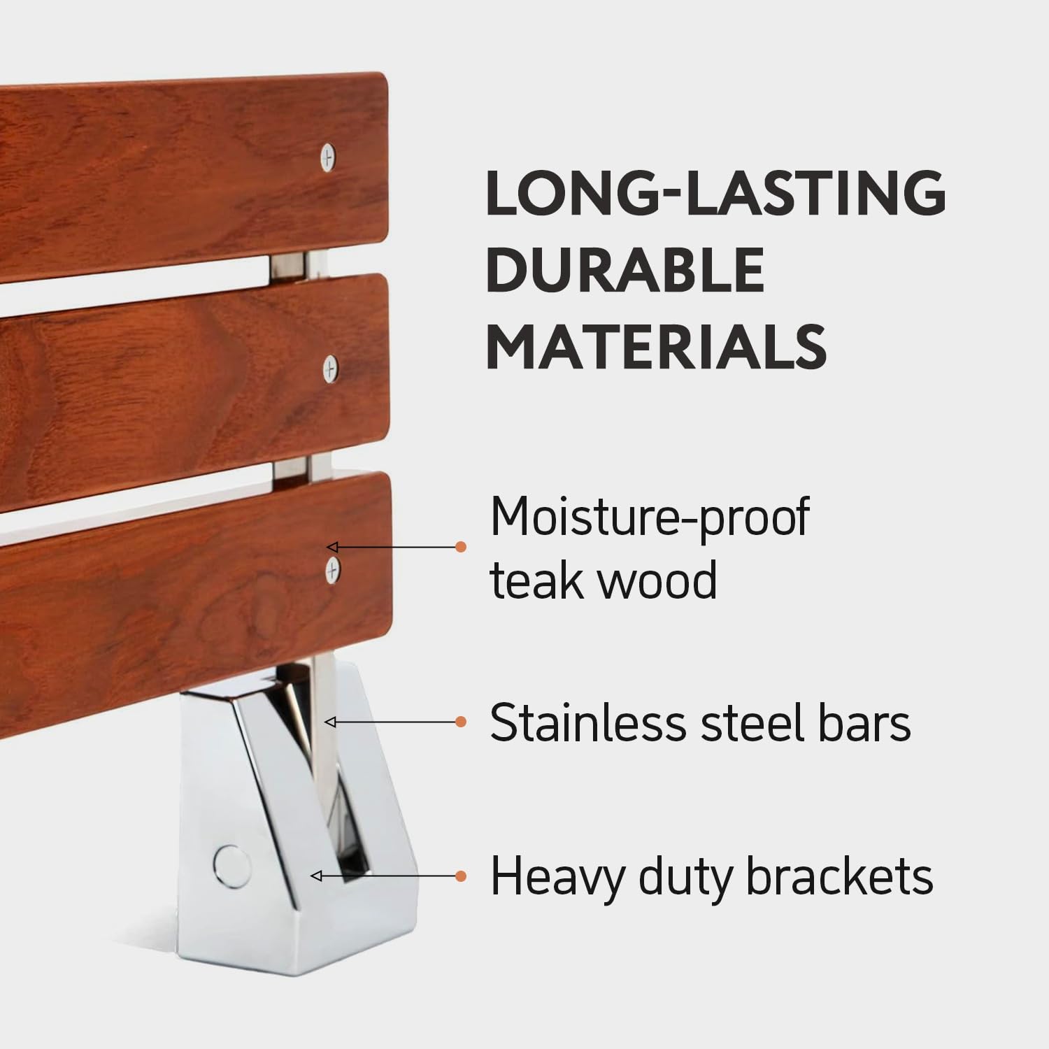 Folding Shower Seat - Teak Shower Seat Wall Mounted - 16 Inch Floating Fold Down In Shower Bench - Fold Up Bathroom Stool - Fold