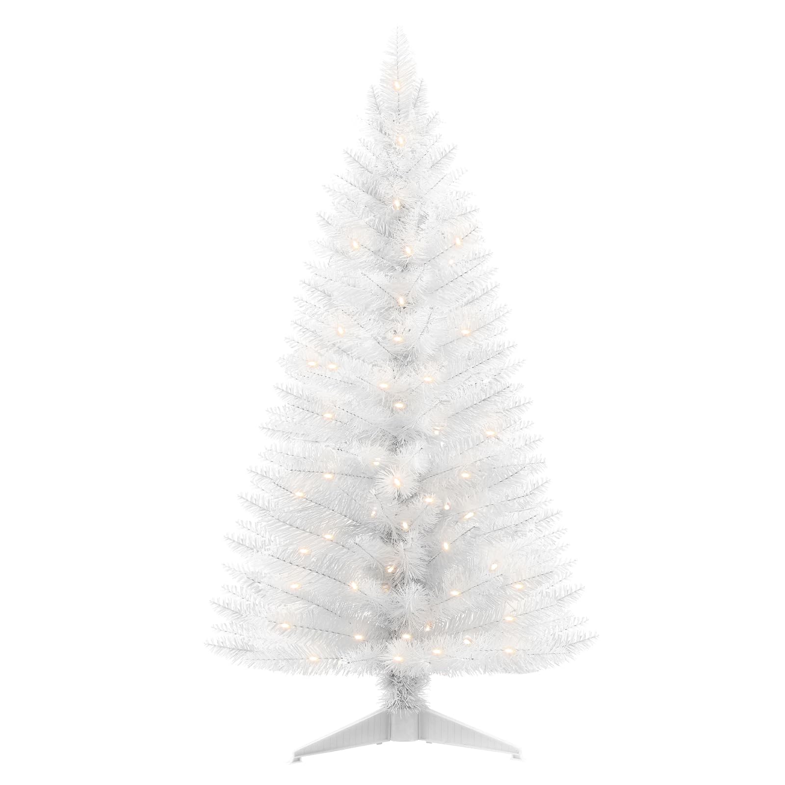 Santanelo 4ft Lighted Artificial White Christmas Tree with Light, Small Artificial Xmas Tree, Not Pre-lit White Pine mini Trees 