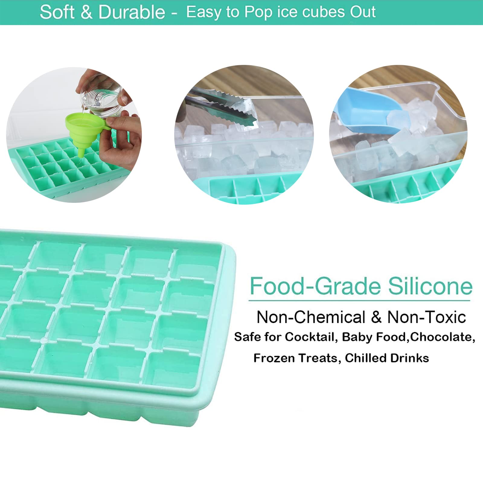 Fadikx Ice Cube Tray With Lid And Bin,36 Nugget Food-Grade Silicone Ice Tray,Flexible Ice Cube Molds Comes With Ice Container, S