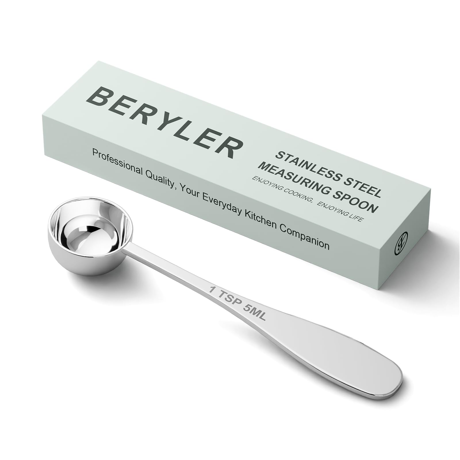 BERYLER 1PCS 1tsp(1/3tbsp, 5 ml) Single Measuring Spoon, Stainless Steel Individual Teaspoon, Metal Measure Scoop with Gift Box