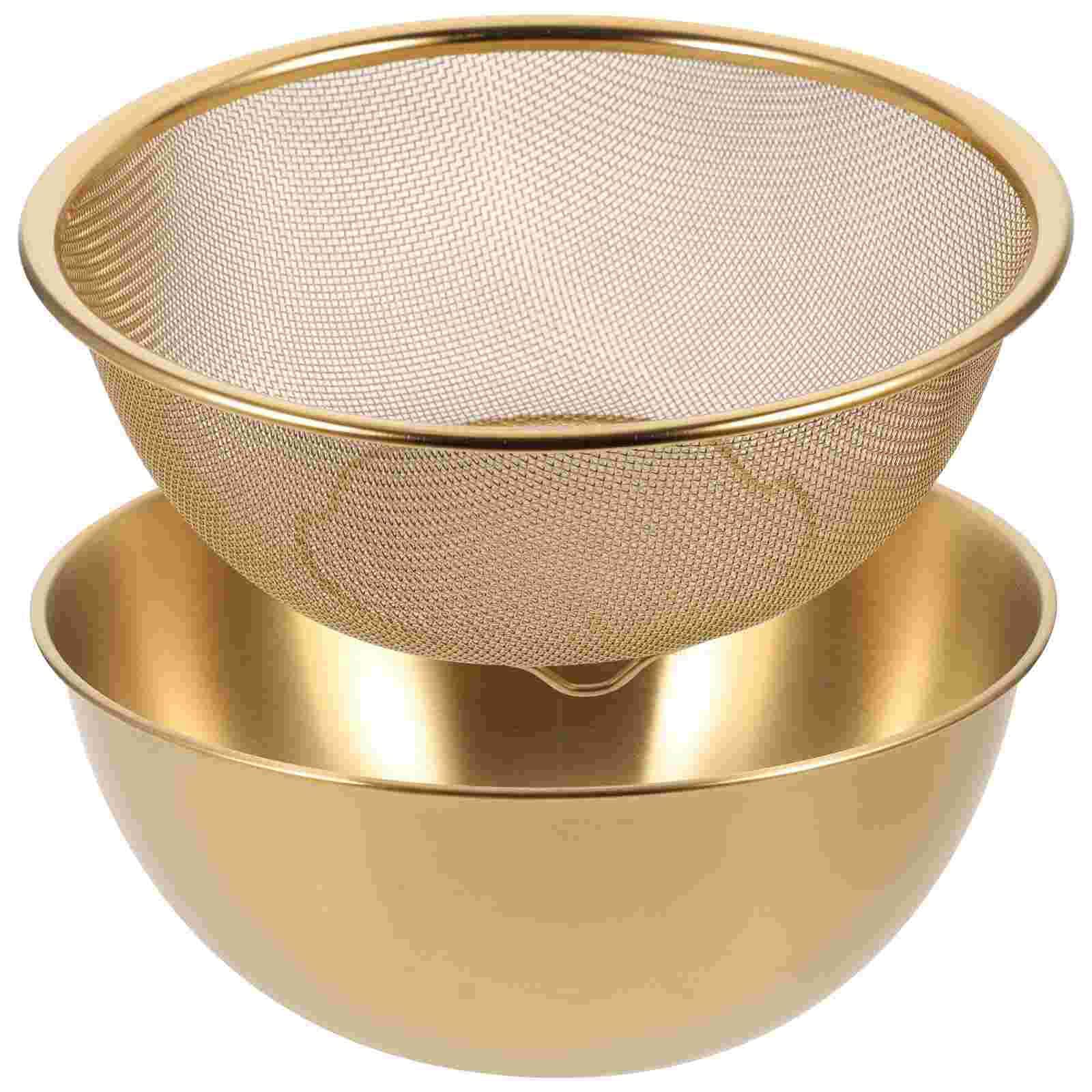 Multi-Functional Stainless Steel Rice Washing Bowl - Gold Kitchen Strainer For Rice, Vegetables & Fruit - Durable And Elegant De