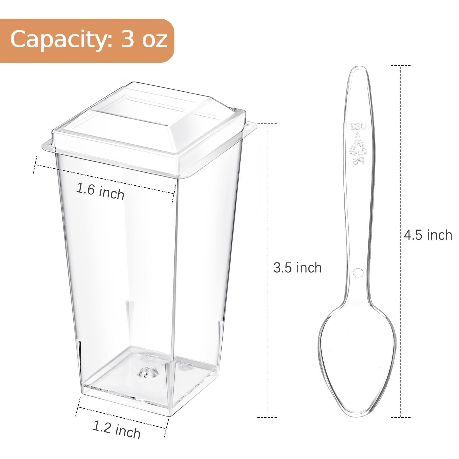 Qeirudu 3 Oz Mini Dessert Cups With Lids And Spoons, 50 Pack Plastic Parfait Cups Dessert Shooter Cups For Individual Appetizers