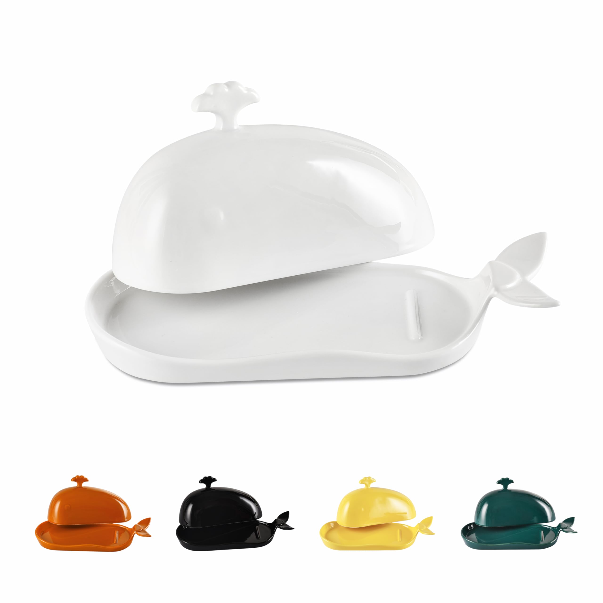 White Ceramic Butter Dish With Cover, Fit Both Western Stubbies And Elgin Butter Sizes Alike, Ideal To Savour Relaxed Meal With