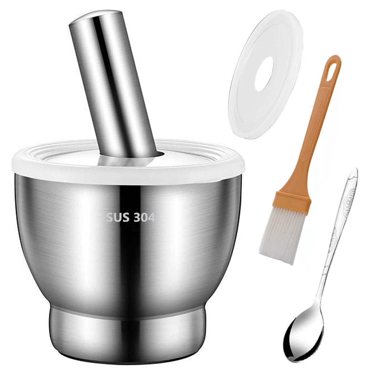 Locci Mortar And Pestle Set Large, Molcajete, Pill Grinder Guacamole Muddler And Bowls Herb Pesto Spice Crusher, 18/8 Stainless