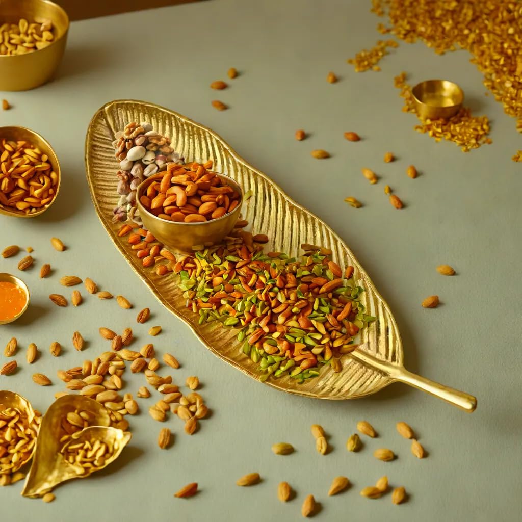 Purestory Tray for Center Table Centerpiece Tray for Home Decor | Leaf-Shaped Serving Platter for Serving Sweets,Cookies,Dry Fru