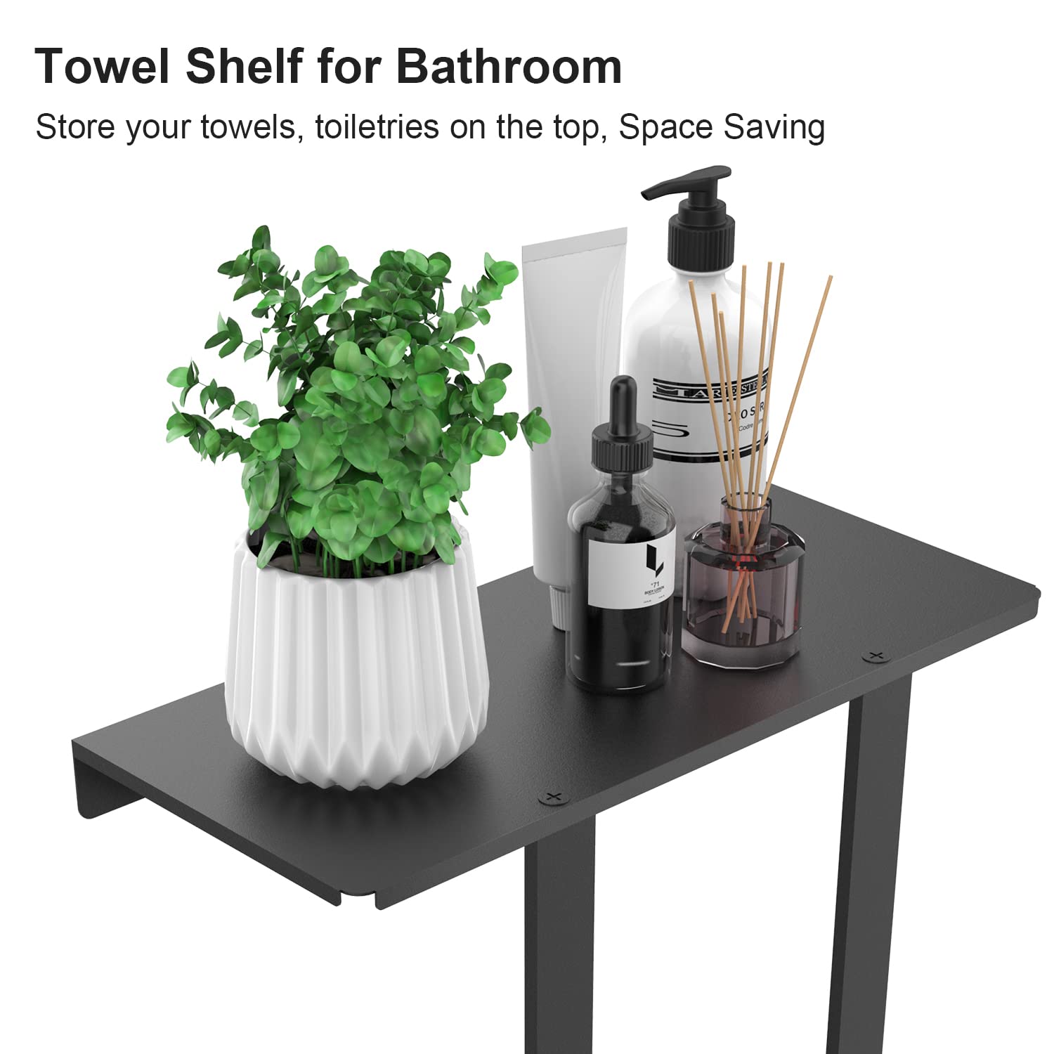 Bethom Towel Racks For Bathroom, Towel Rack With Shelf & 3 Hooks, Towel Storage Holders Wall For Rolled Bath Towels, Black