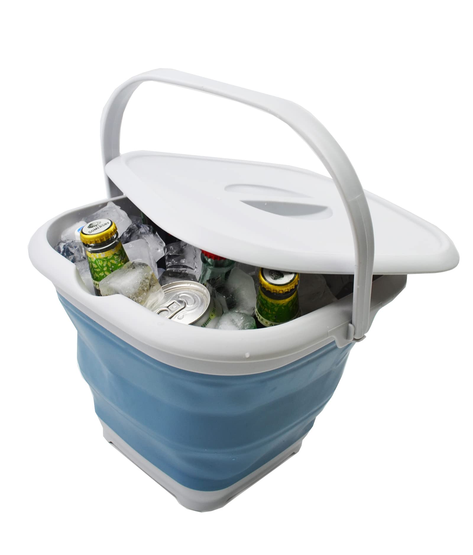Sammart 8.5L (2.2 Gallon) Collapsible Square Handy Bucket With Lid/Foldable Squarewater Pail With Lid/Portable Tub With Handle A