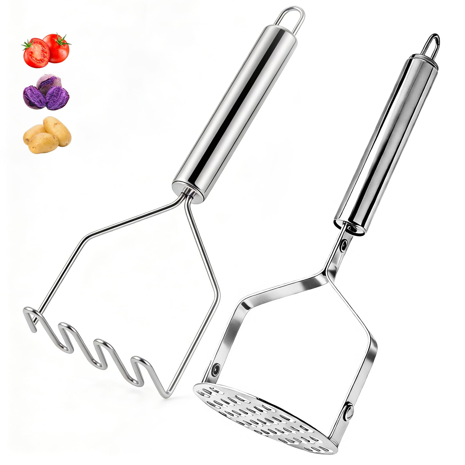 FYCQER 2Pcs Potato Masher & Meat Masher Set, Stainless Steel Smasher