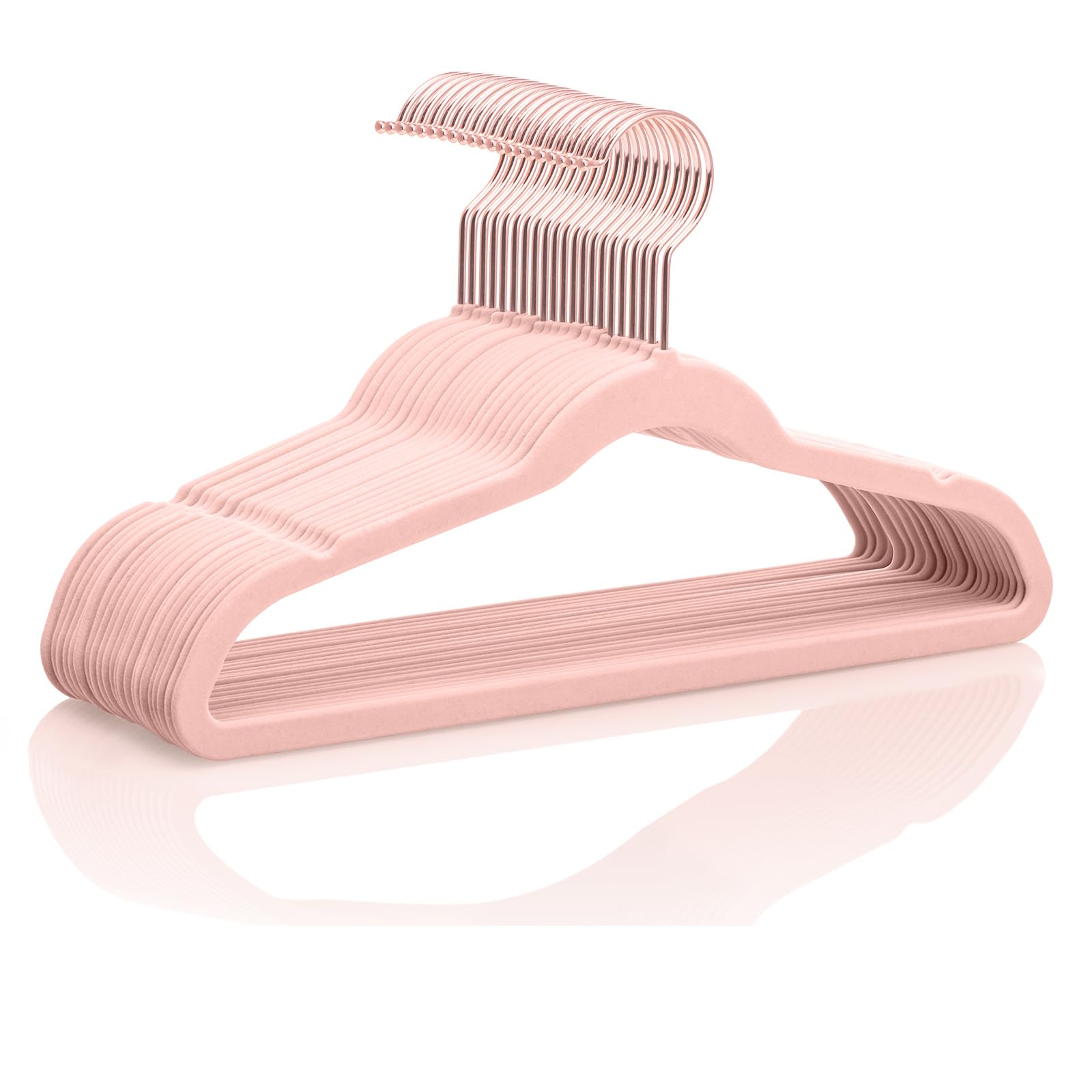 Mizgi Premium Kids Velvet Hangers (Pack Of 50) 14'' Wide With Copper Rose Gold Hooks,Space Saving,Nonslip Huggable Closet Hanger