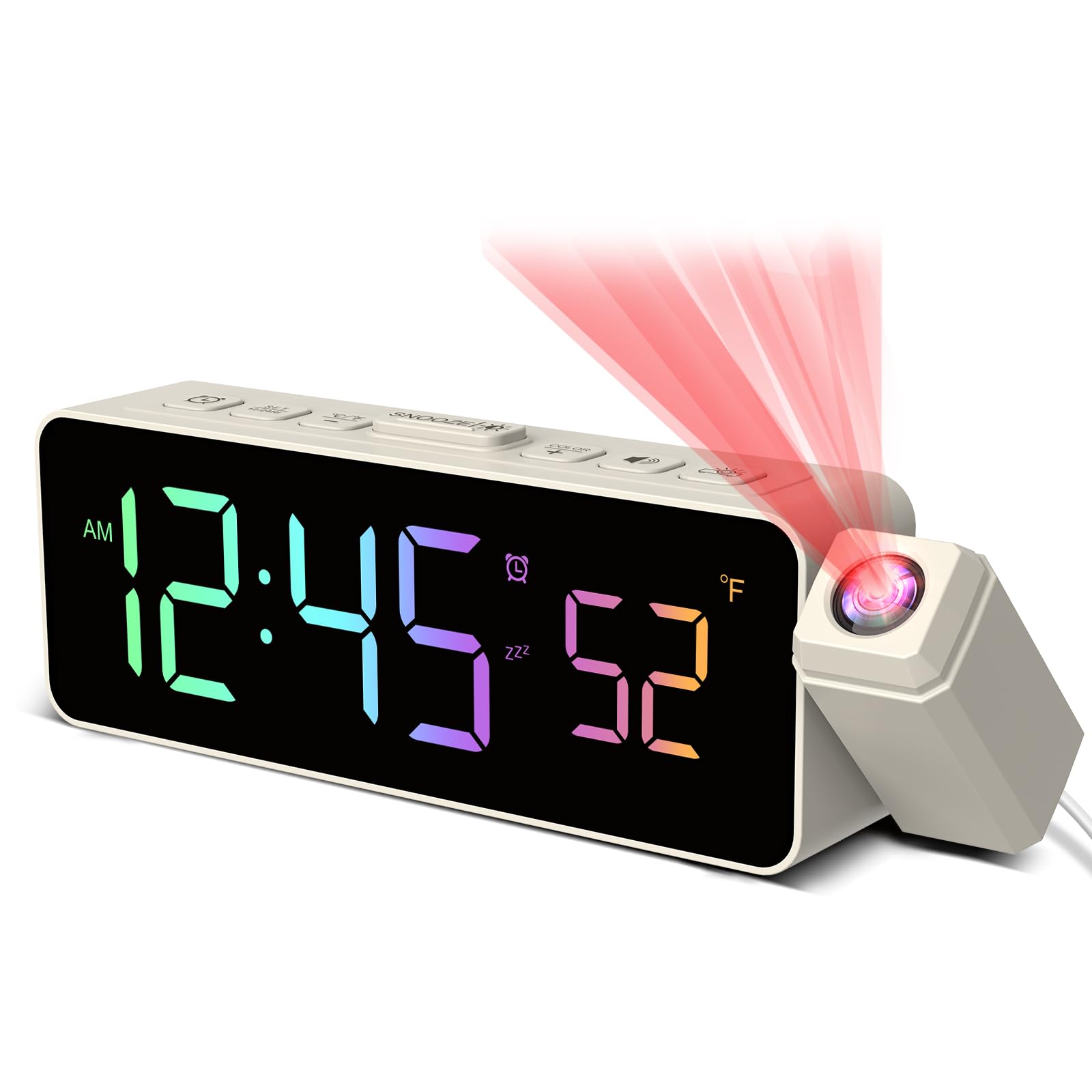 Netzu Projection Alarm Clock For Bedroom Ceiling, Small Compact Plug-In Digital Clocks With 180 Rotatable Projector, Temperature