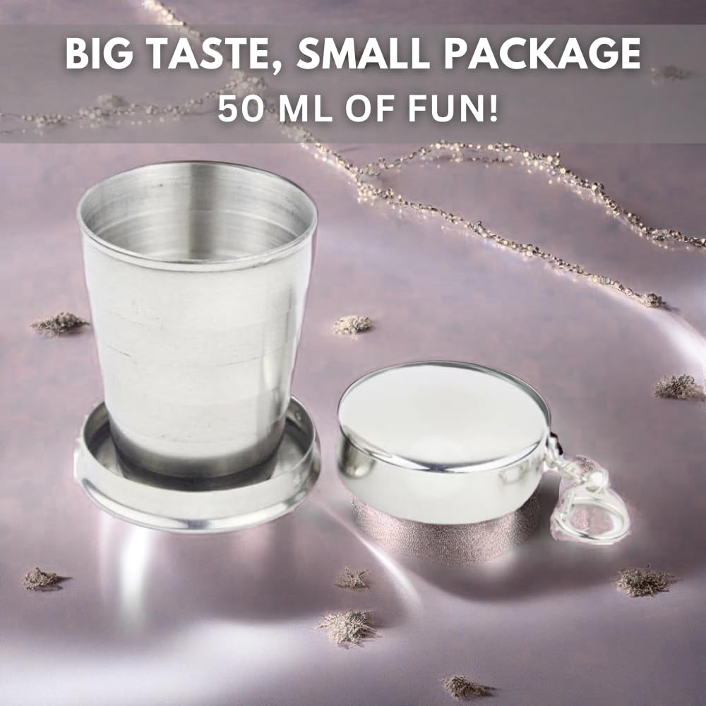 Telescopic Collapsible Stainless Steel Shot Glass With Key Ring - 50 Ml - Black Gift Box Included