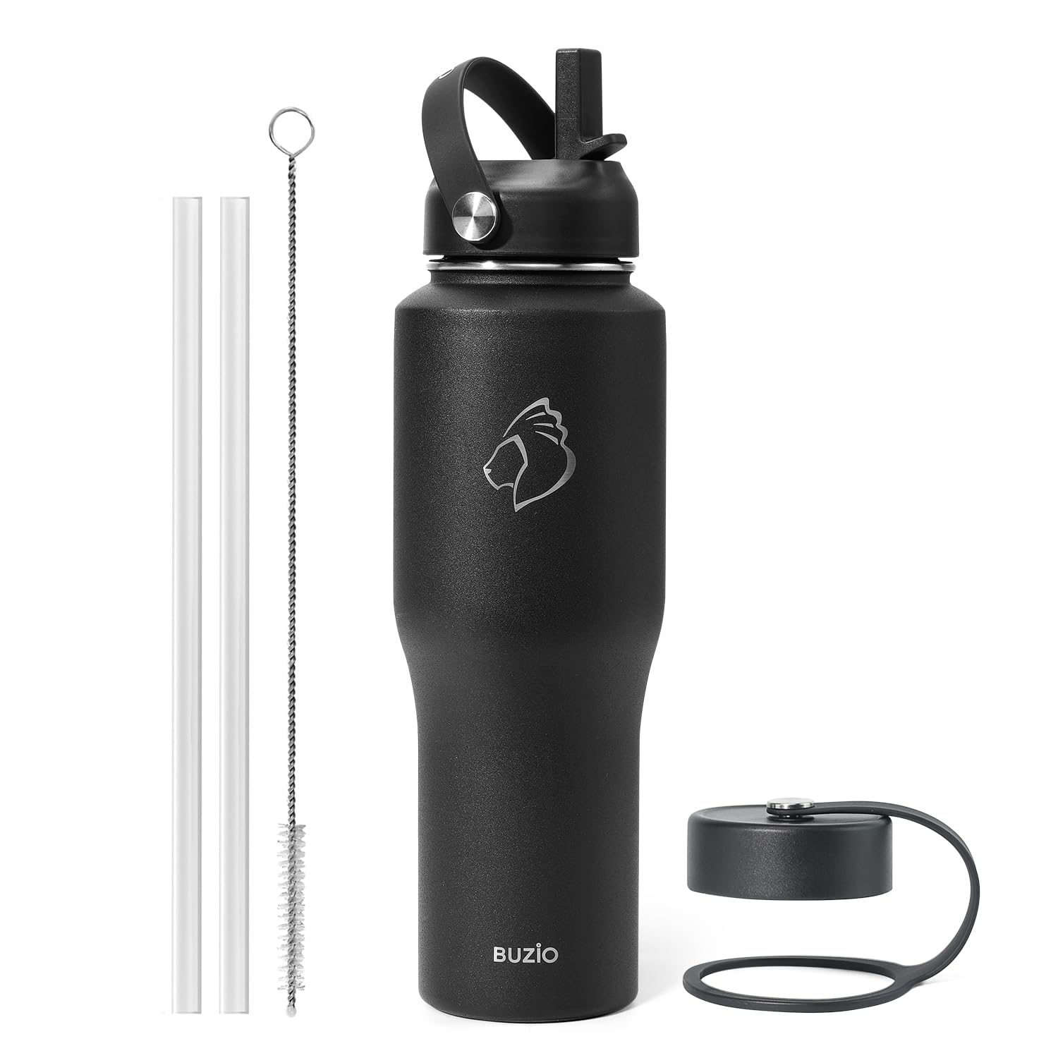 Buzio Insulated Water Bottle Fits In Cupholder, Stainless Steel Tumbler With Straw Lid 32Oz, Leak-Proof Bpa-Free Insulated Water
