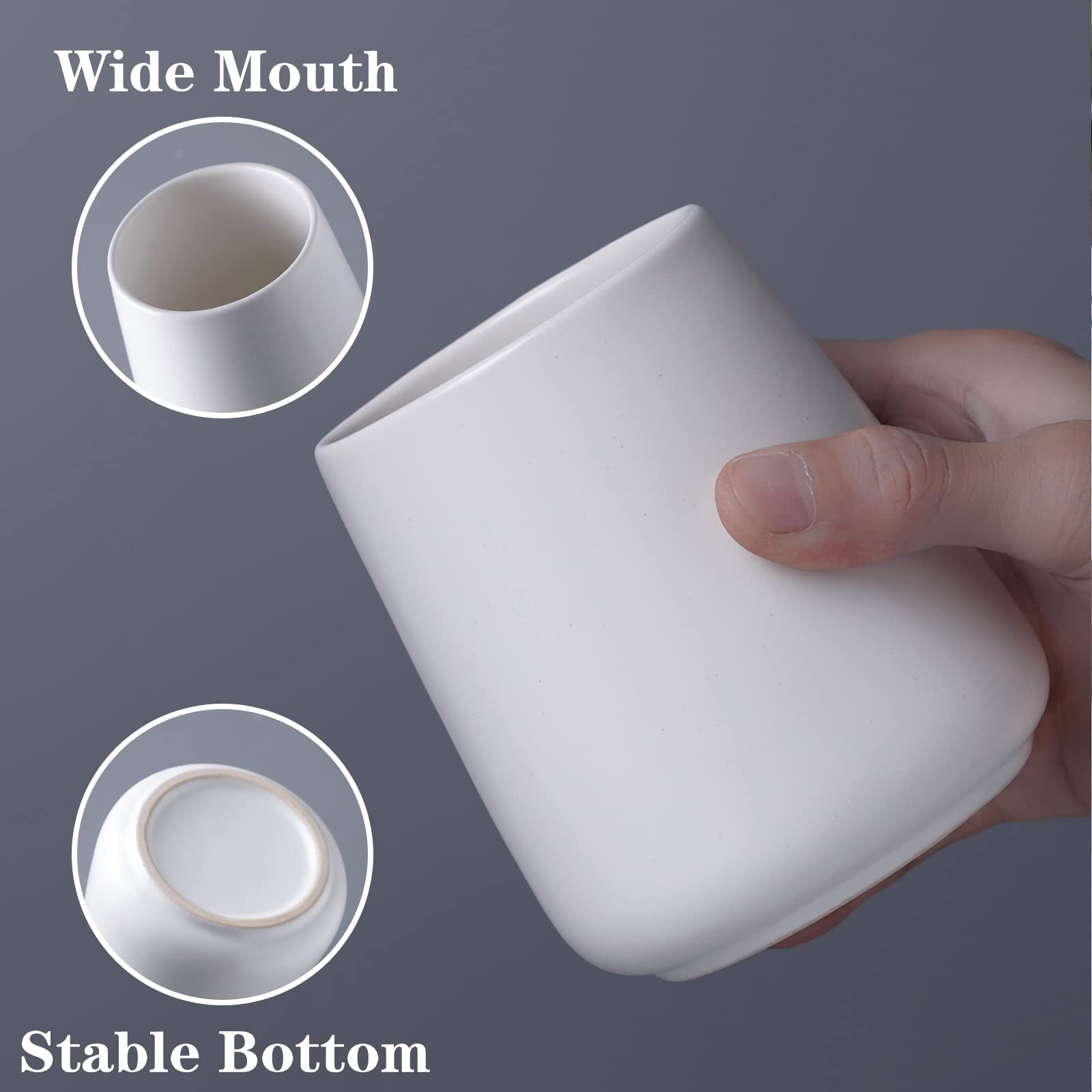White Toothbrush Holder For Bathroom - 2Pcs Ceramic Tooth Brushing Holders Set, Toothbrush Cup & Toothpaste Organizer For Bathro