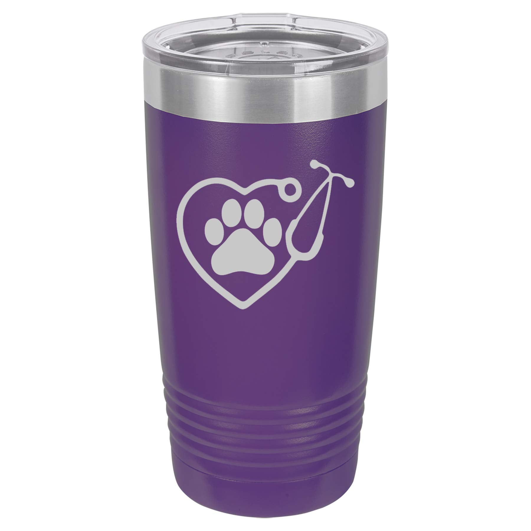 Tumbler Stainless Steel Vacuum Insulated Travel Mug Heart Stethoscope Vet Tech Veterinarian (Purple, 20 Oz)