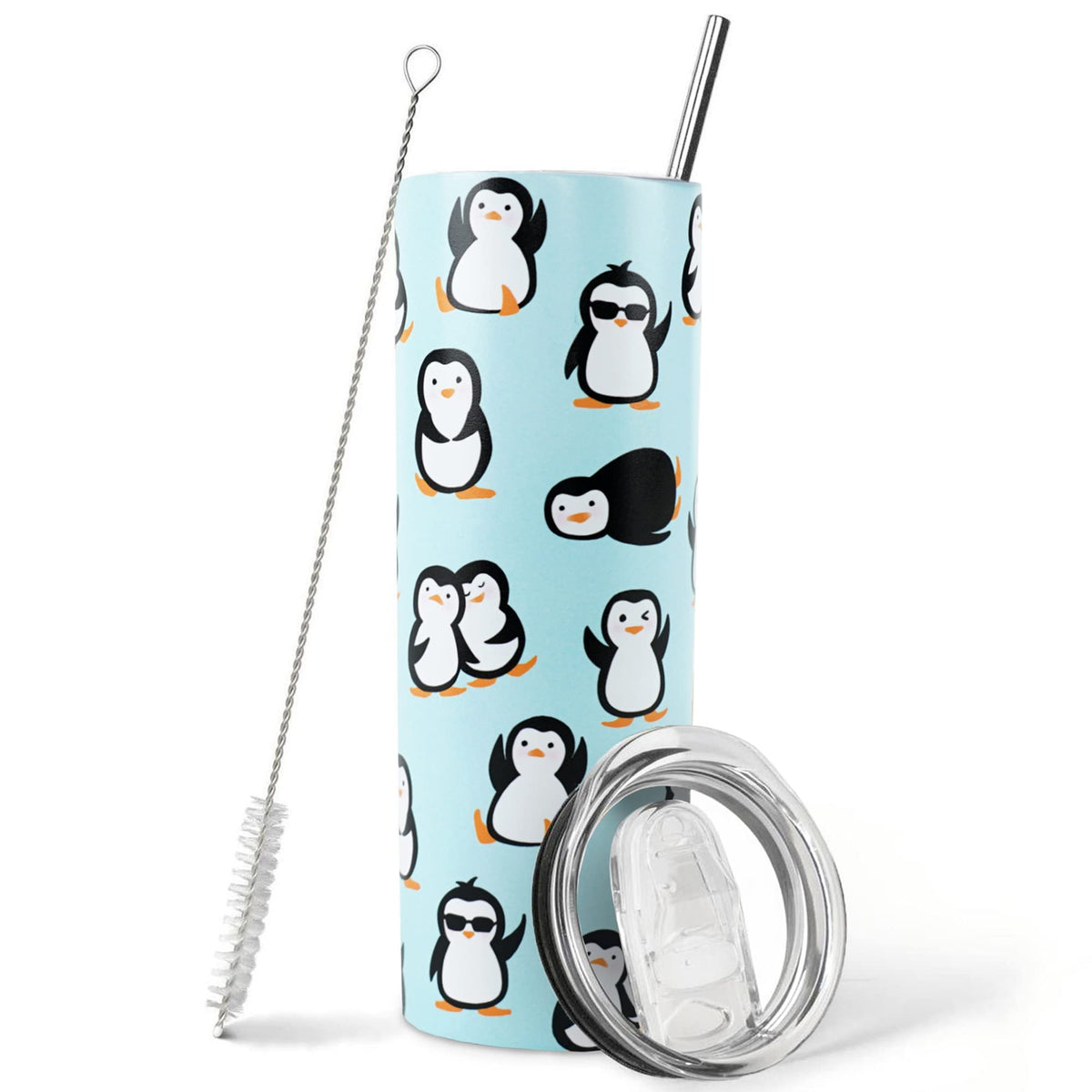 Penguin Tumbler With Straw - Cute Penguin Gifts In Blue, 20 Oz - Thermal Insulated, Perfect For Coffee Or Water - Birthday Gift