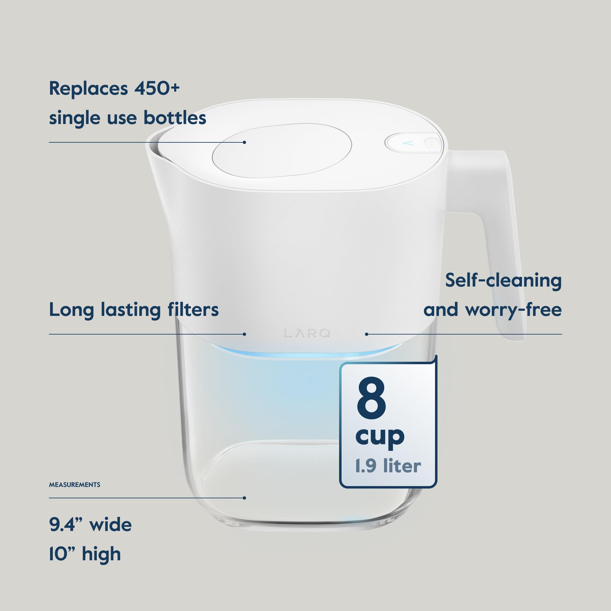 Larq Pitcher Purevis 1.9L/ 8-Cup | Self-Cleaning Uv Water Filter Pitcher For Tap And Drinking Water | Removes Chlorine, Pfas, Pf