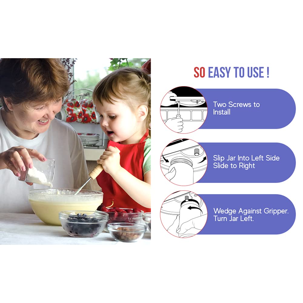 Un-Skru Jar Opener - Under Cabinet Bottle & Jar Lid Opener For Arthritis, Weak Hands, Seniors - One Handed, Easy Grip Universal