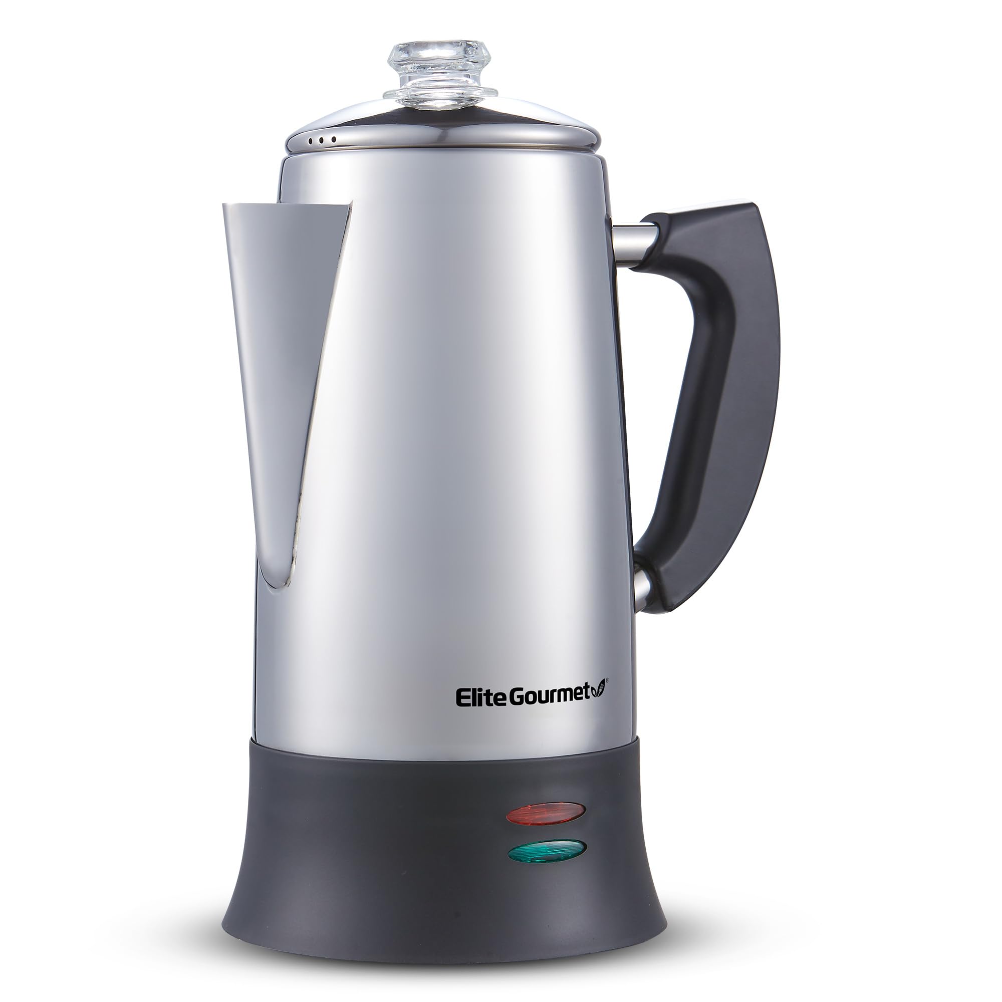 Elite Gourmet Ec922 Electric Coffee Percolator, Glass Clear Brew Progress Knob, Cool-Touch Handle, Cordless Serve, 12-Cup, Stain