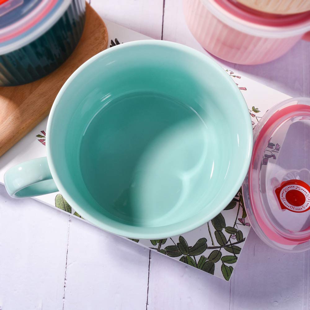 Lmrlcs Microwavable Soup Bowl With Handle And Lid, 30.4 Oz Cereal Bowls For Oat Instant Noodles, Snacks (Blue)