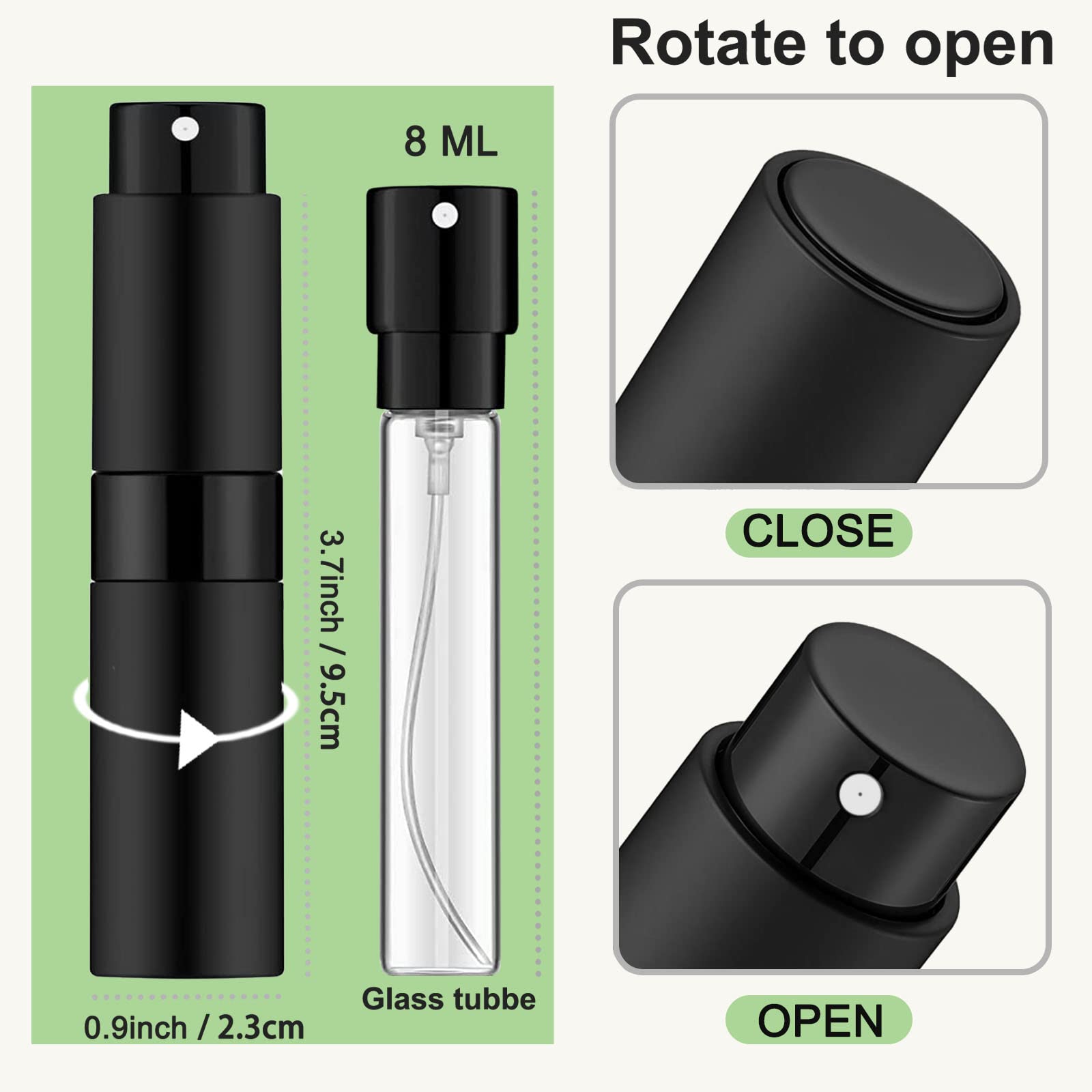 Beieverluck 15 Pieces 8Ml Travel Perfume Atomizer Refillable Perfume Bottle Portable Cologne Sprayer For Perfume Women Men, Blac