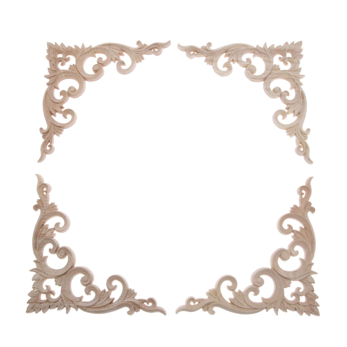 Muxsam 4Pcs Oak Furniture Applique Corner Onlay, 15X15Cm/5.91''X5.91'', Unpainted Hand-Carved Home Decals For Bed Door Wall Cabi