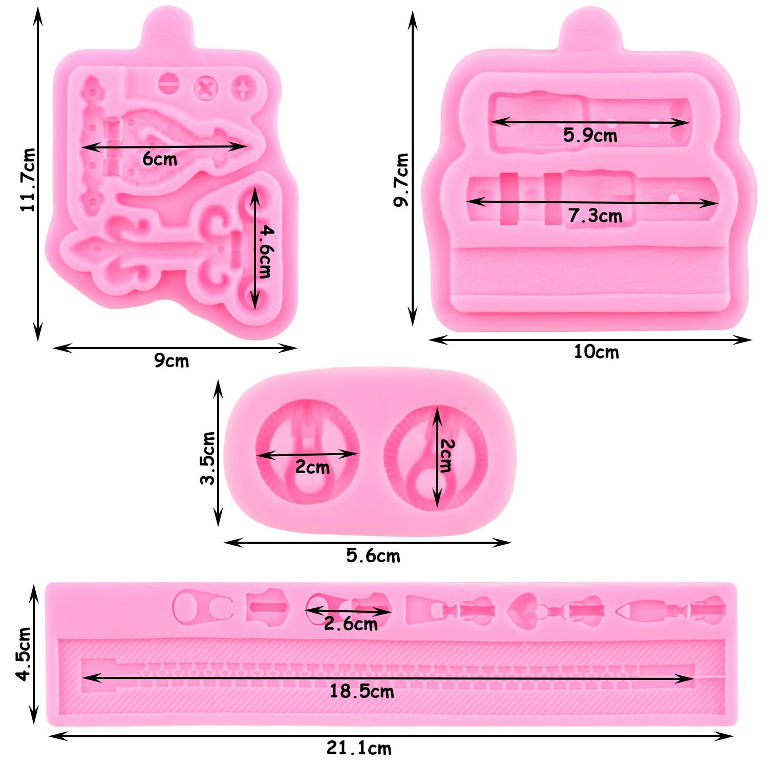 Zixiang Zipper Chain Fondant Mold Belt Straps Silicone Molds Hinge Screws Mold For Cake Decorating Cupcake Topper Candy Chocolat