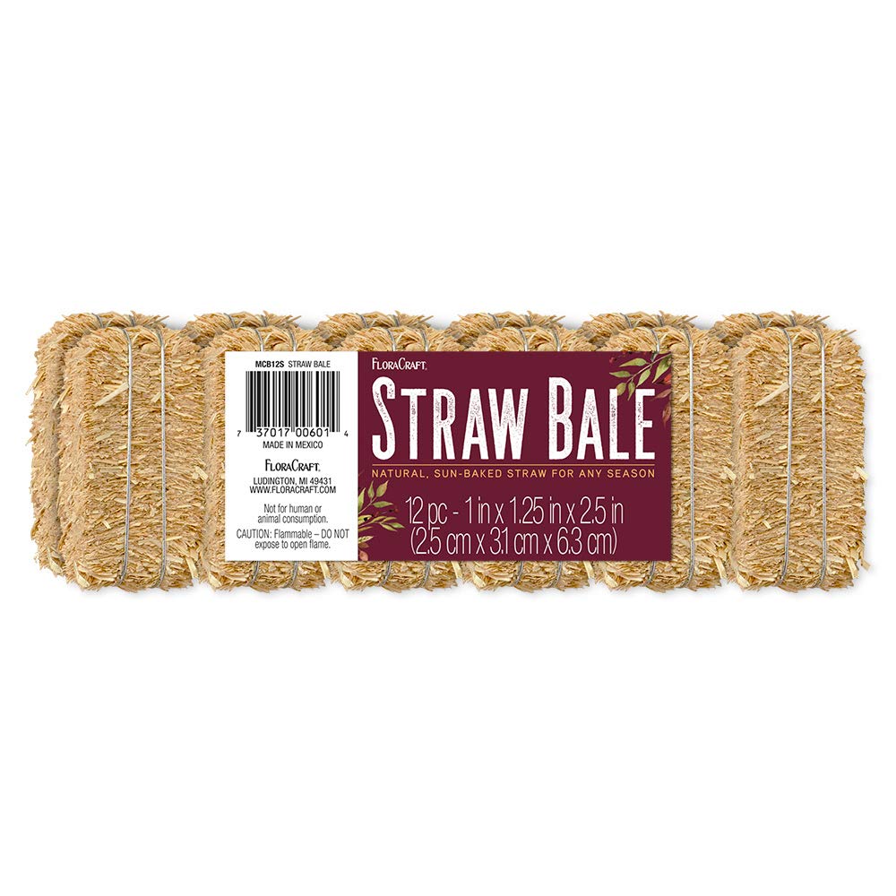 Floracraft 12 Piece Decorative Straw Bale 1 Inch X 1.25 Inch X 2.5 Inch Natural