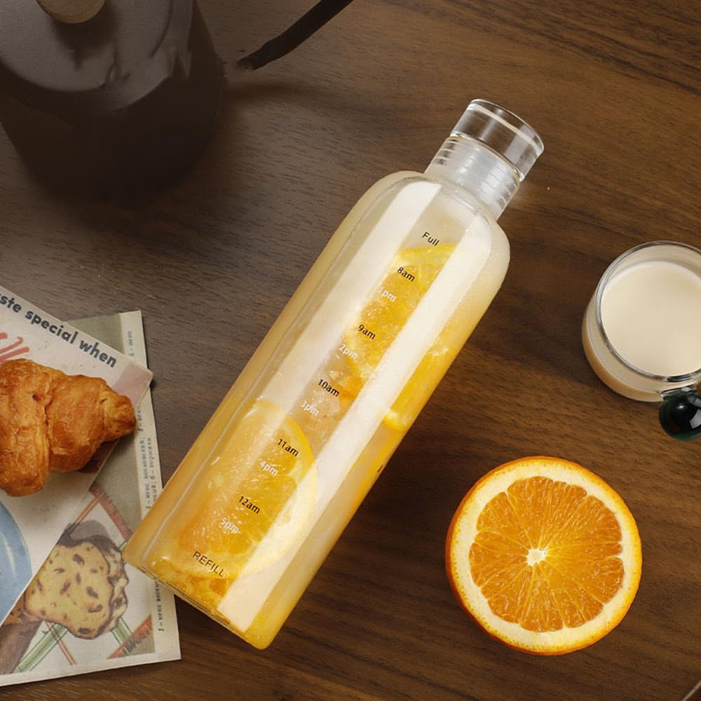 JZSMY Glass Ins Creative Girls Water Bottle Glass Cups High Sense Japanese Style Drinking Bottle Scale Cups Milk Juice Cute Wate