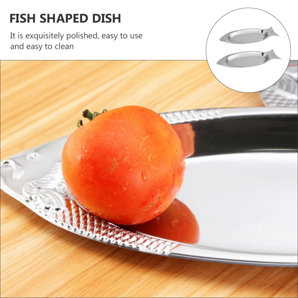 Osaladi 2Pcs Stainless Steel Dinner Plates Camping Plates Metal Oval Fish Platter Dishes Serving Plates Fruit Tray Holder For De