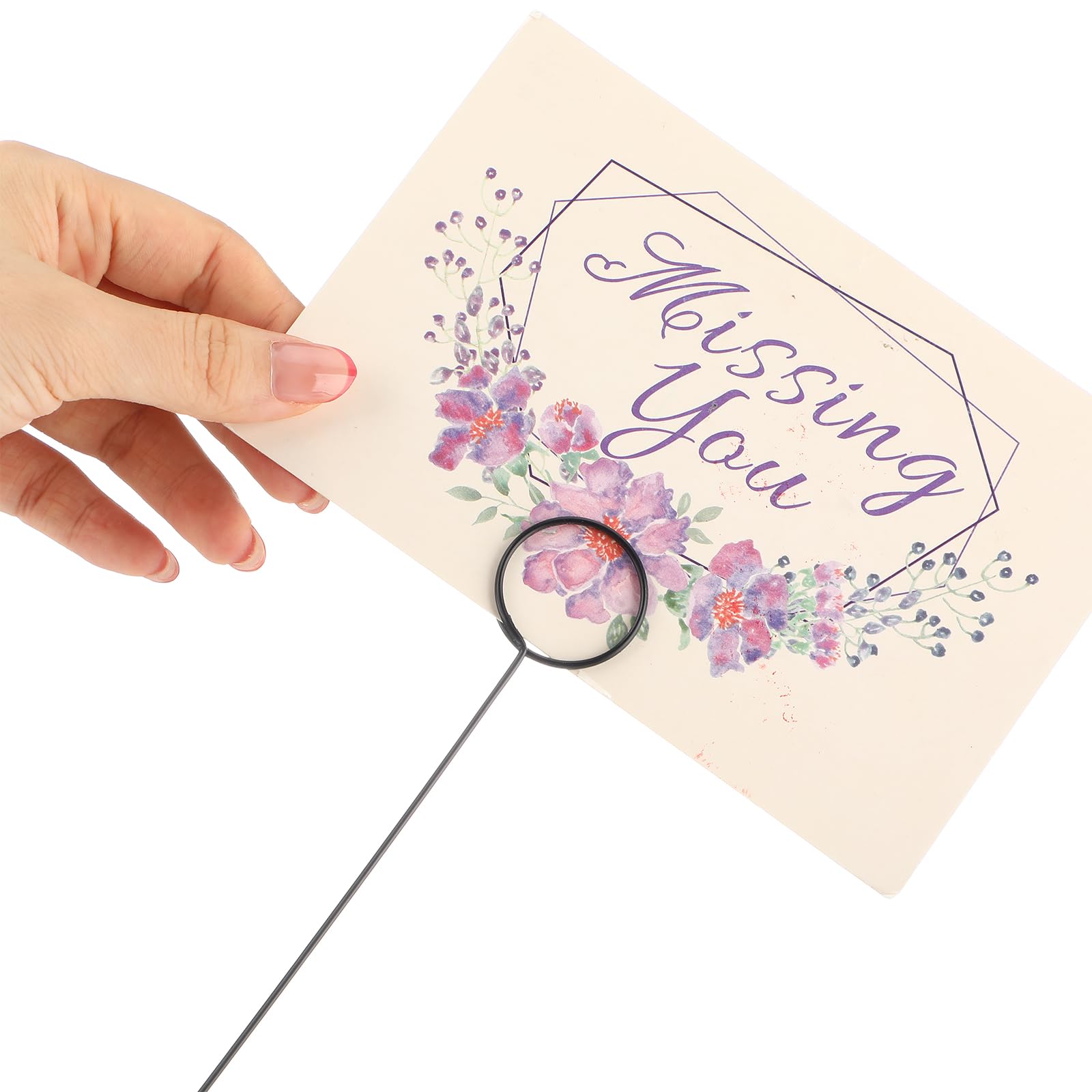 Hotop 30 Pcs Floral Card Holder Pick Metal Wire Flower Place Card Stick 13.4 in Picture Photo Memo Holder Round Floral Gift Stic