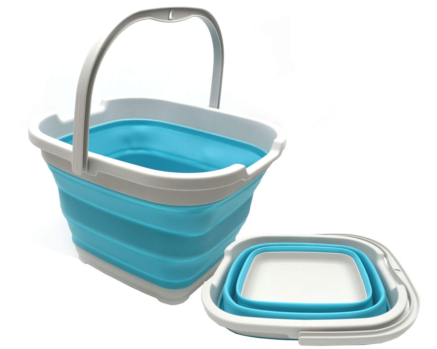 Sammart 10L (2.6 Gallon) Collapsible Rectangular Handy Basket/Bucket (2, Grey/Bright Blue)