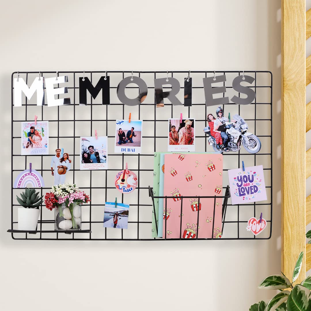 Wallzy Steel Photo Collage Grid Diy Mesh Rectangular Wire Frame | Metal Hanging Aesthetic Moments Photo Wall Decor For Home Livi