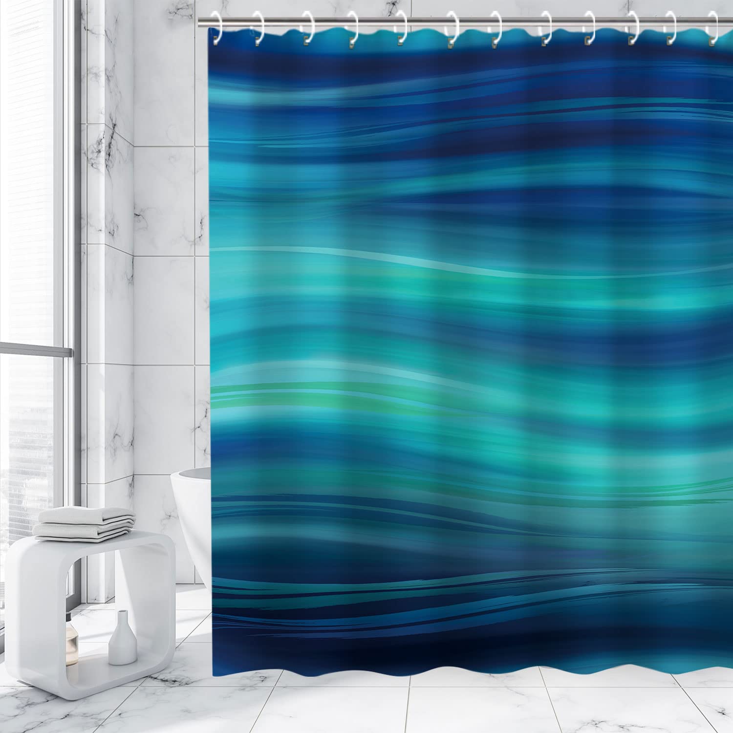 RosieLily Blue Shower Curtain  Marble Shower Curtains  Abstract Shower Curtains Set with 12 Hooks ?eal?hower Curtain  Navy Blue Ombre Striped Bathroom Curtain  72Wx72H